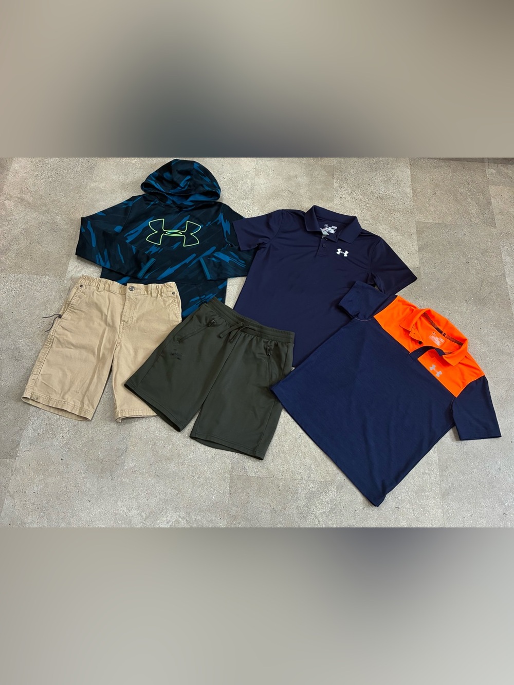 Boys UNDER ARMOUR/COLUMBIA Shorts…Polo Shirts & Sweatshirt, sz Large